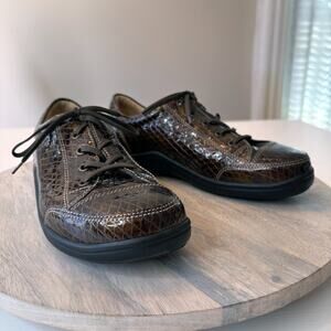 Finn Comfort Croc Embossed Leather Lace Up Shoes Brown Comfort EU 40 US Size 9